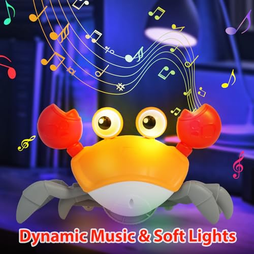 音楽付き子供用ハイハイカニおもちゃ、電子ライトアップハイハイ、自動的に障害物を回避、子供用動く玩具、男の子、女の子用 中間 画像
