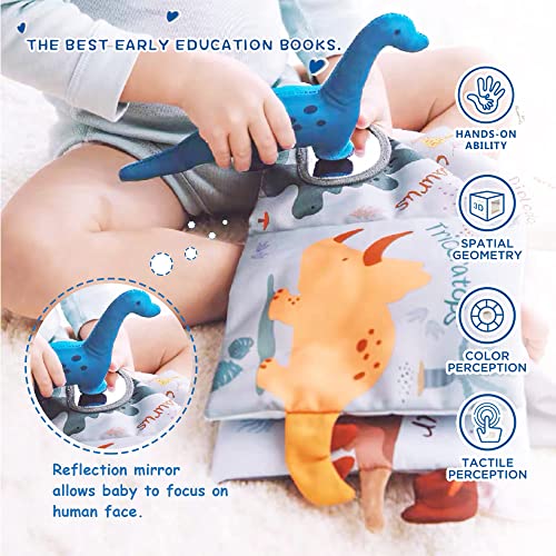 Richgv 絵本 赤ちゃん 人気 洗える 幼児 指遊び 布のおもちゃ おでかけえほん ベビーカー用 知育玩具 幼稚園 出産祝い 子供(恐竜) 中間 画像