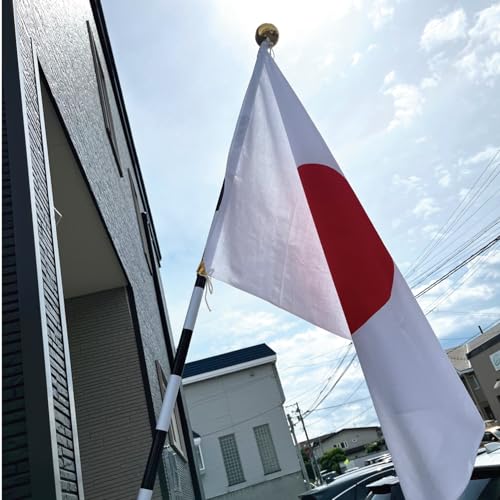 家庭用国旗セット 日の丸 70×100㎝ 安心の日本製 すぐに使えるフルセット 綿100％ 祝日 掲揚 自宅 玄関 金具 簡単 中間 画像