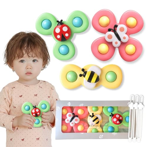 ギフトにも♪ ハンドスピナー 【おしゃれな白吸盤タイプ】くるくるスピナー オリジナルカラー ３個セット 赤ちゃん 知育玩具ベビーお風呂 おもちゃ 0歳 吸盤付き 3点セット 食品衛生法適合検査合格品 スピナー 白吸盤ギフト プレゼント 出産祝い 可愛い パッケージ こども 子ども (ビビッド) 画像1