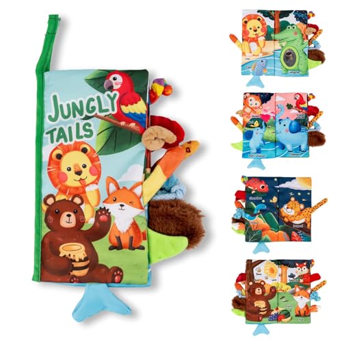 モンテッソーリ 赤ちゃん 布絵本 【楽しく知育！プロ推薦】知育玩具 0歳～ しっぽであそぼ カシャカシャ 音が出る おもちゃ 柔らかい 洗える 出産祝い プレゼント ギフト ベビー 幼児【食品衛生法試験合格】【日本正規品】 画像1