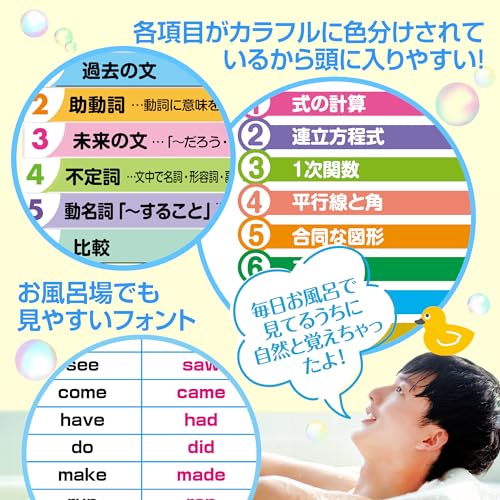 お風呂の学校 セット価格 中学３年間の英文法／数学 お風呂ポスター２種類セット 日本製 英語 数学 学習 知育 B3サイズ 防水 中間 画像