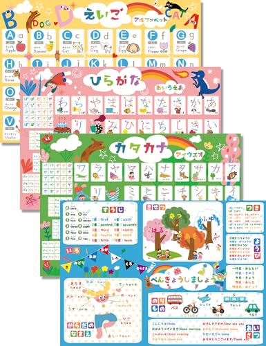キューブドクター ひらがな あいうえお アルファベット 英語 お風呂 ポスター お得4枚セット B3サイズ あいうえお表 1枚目 画像