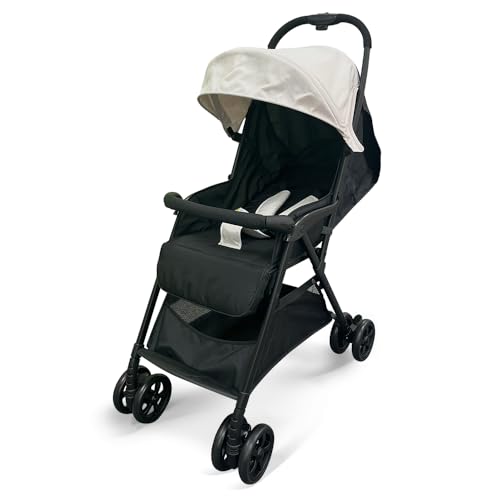 アイリスプラザ AB型 ベビーカー 超軽量 片手で簡単折りたたみ 折りたたんだ後も自立 5点式シートベルト サスペンション付 無段階リクライニング エクリューの外観・全体像 画像