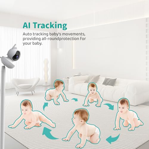 Vizolink ベビーモニター 見守りカメラ 720P 5.5'' HDワイヤレスビデオベビーモニター双方向音声通信カメラ 350m範囲 2.4 GHz FHSS APPやWifi不要で ホワイトノイズ＆子守歌/オートトラッキング機能/危険エリア/体温アラート/音声コントロール/5000mAh大容量充電池ベビーモニター ４台まで接続可能 分割画面機能 モニター付き屋内カメラの詳細・まとめ 画像