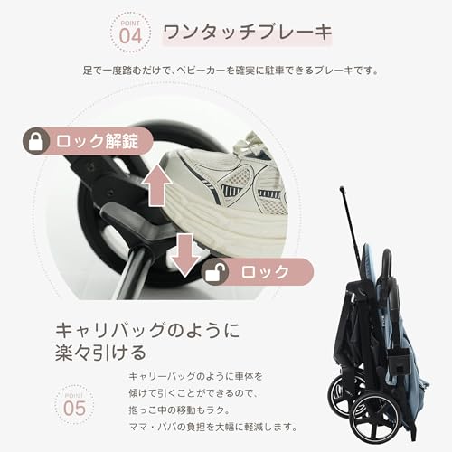 OSLEEP ベビーカー おでかけバギー 折りたたみ ワンタッチ 4輪 新生児～3歳まで 軽量6.8KG コンパクト 日よけカバー 収納付き 出産祝い プレゼント ギフトの特徴・詳細 画像