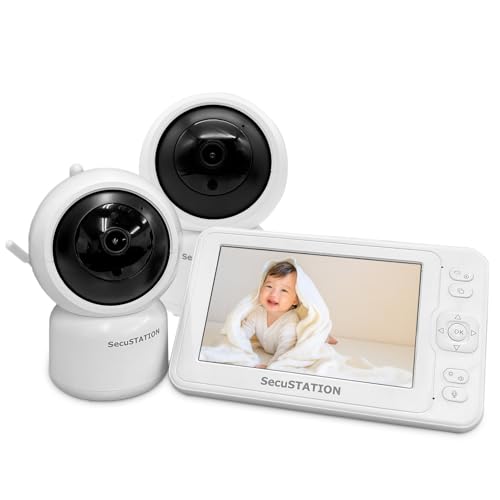 SecuSTATION セキュベビー ベビーモニター 5インチ 大画面 温度センサー 夜間暗視 赤く光らない 泣き声検知 子守歌機能 見守りカメラ 赤ちゃん ベビー みまもり モニター 国内取扱品 国内メーカー (カメラ2台+専用モニター) SC-XB53K 1