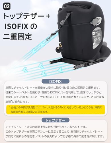 オーエスジェイ(OSJ) チャイルドシート ISOFIX 15か月-12歳 76~150cm 洗える 取付簡単 ジュニアシート ベビーシート キッズシート ジュニア 幼児/学童用 帰省 キッズ 孫 プレゼント 出産祝い 車【ブラック+グレー】の特徴・詳細 画像