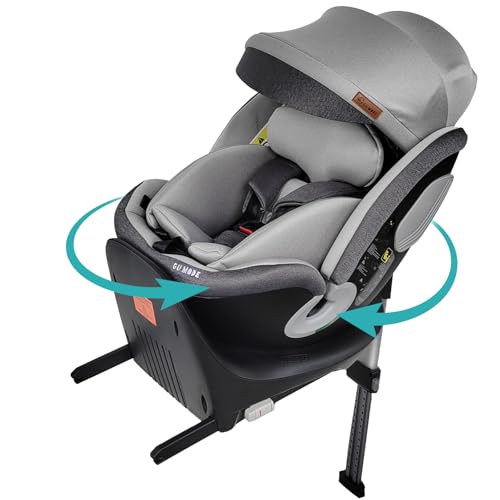 GU MODE チャイルドシート ジュニアシート 新生児~12歳頃(身長40-150cm)(0-36kg)360°回転式 ISOFIX対応 R129適合 サポートレッグ付き シートベルト固定 ロングユース 取付簡単 5年保証 コットンタイプ (グレーxライトグレー/シェード付き)の外観・全体像 画像