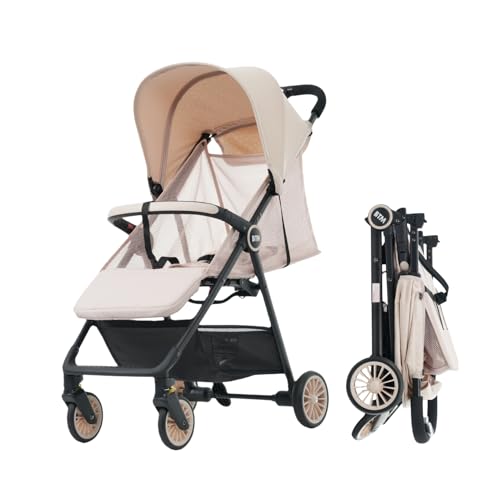 Harper & Bright Designs ベビーカー 軽量 4.7kg 折りたたみ コンパクト 新生児対応 0~3歳 リクライニング 170°フラット 静音キャスター 防震サスペンション メッシュシート バギー 出産祝い カーキ 1