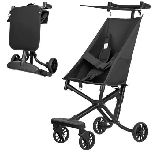 Alalica ベビーカー B型 軽量コンパクト (3.5kg) ワンタッチ折り畳み 高炭素鋼フレーム 耐荷重40kg 新生児～幼児対応 baby stroller ブラック/パープル 丸洗い可 日本語説明書付き (ブラック+日よけフード) 1