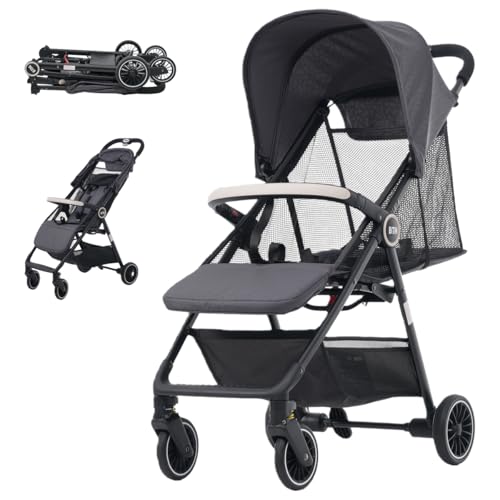 Kennkari ベビーカー A/B型 折りたたみ 軽量 4.7kg コンパクト 0か月~36か月まで リクライニング ホルダー付き 背面 4輪 ワンタッチ B型ベビーカー 赤ちゃん プレゼント 新生児 出産祝い 耐荷重15KGまで baby stroller (ダークグレー) 1