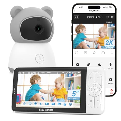 ZAIDER ベビーモニター モニター付き ベビーカメラ 見守りカメラ 【業界最高2K＆動体検知・自動追尾】 ペットカメラ スマホ対応 首振り 双方向通話 暗視 4倍ズーム 省エネVOX 温湿度検知 ベビーセンス 子守唄 wi-fi不要 ベビーアラーム 防犯カメラ 監視カメラ 赤ちゃん 出産祝い 高齢者 介護用 1