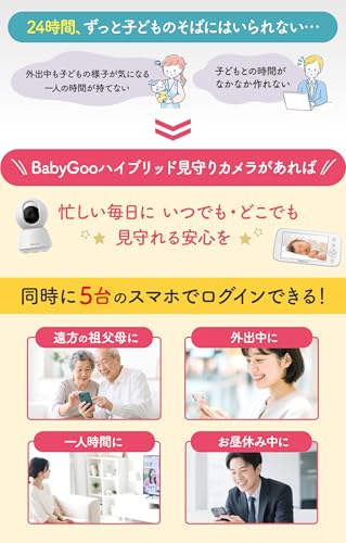 BabyGoo ２Way ベビーモニター【スマホ＆モニター両対応のハイブリッド見守りカメラ】 フルハイビジョン 危険アラートを素早く察知する安心通知機能付きの特徴・詳細 画像