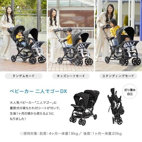 KATOJI ベビーカー 二人でゴーDX レインカバー付 (オニキスブラック)の特徴・詳細 画像