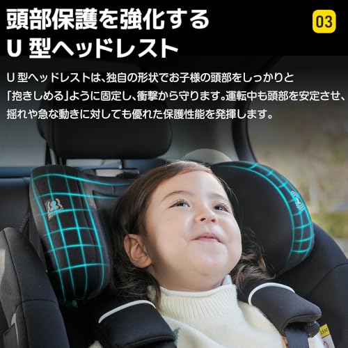 オーエスジェイ(OSJ) チャイルドシート ISOFIX 15か月-12歳 76~150cm 洗える 取付簡単 ジュニアシート ベビーシート キッズシート ジュニア 幼児/学童用 帰省 キッズ 孫 プレゼント 出産祝い 車【ブラック+グレー】の特徴・詳細 画像