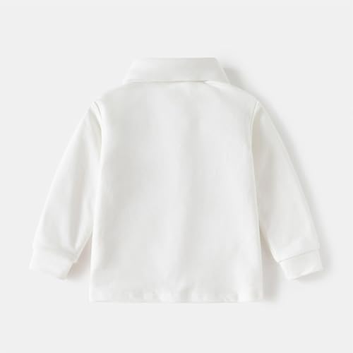 ポロシャツ キッズ 男の子 長袖 襟付き poloシャツ 子供 ボーイズ ガールズ Tシャツ 綿混 スクール トップス ライン ボーダー カットソー ベビー服 男児 女児 幼児 子供服 小学生 通園通学 フォーマル アウトドア(A-ホワイト/140)の特徴・詳細 画像