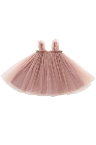 [Libaby] ベビー服 チュールワンピース キッズ 2WAY ワンピース＆スカート ふわふわ チュチュ くすみカラー 高見え 結婚式 パーティー 誕生日 発表会 記念撮影 ギフト (くすみピンク, 80) 1