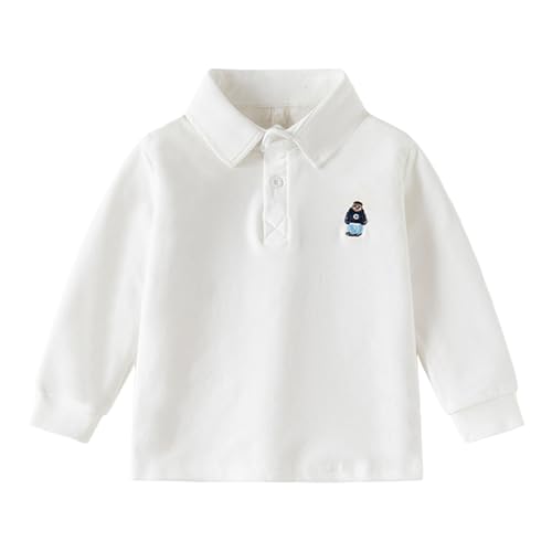 ポロシャツ キッズ 男の子 長袖 襟付き poloシャツ 子供 ボーイズ ガールズ Tシャツ 綿混 スクール トップス ライン ボーダー カットソー ベビー服 男児 女児 幼児 子供服 小学生 通園通学 フォーマル アウトドア(A-ホワイト/140) 1