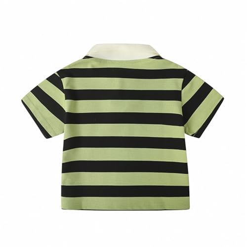 ポロシャツ キッズ 半袖 ストライプ 襟付き poloシャツ 男の子 子供服 ボーイズ ガールズ トップス ボタン 折り襟 スクール ボーダー柄 カットソー ベビー服 男児 幼児 子ども 夏服 カジュアル アウトドア スポーツ(グリーン/140)の特徴・詳細 画像