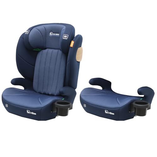 ＧＵ ＭＯＤＥ ジュニアシート チャイルドシート ISOFIX 2wayモデル 3歳頃～12歳(身長100-150cm) 新基準R129適合 5年保証 カップホルダー付 シートベルト固定 背もたれ取り外し可【ブルー/3Dメッシュ】 1