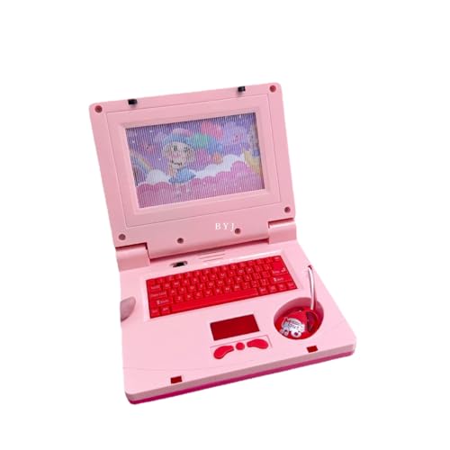 キッズコンピュータ | 本物のマウスとキーボードを備えた幼児用コンピューター - 細かい運動技能訓練、音楽啓発のための多機能赤ちゃん学習玩具 (ピンク) 1