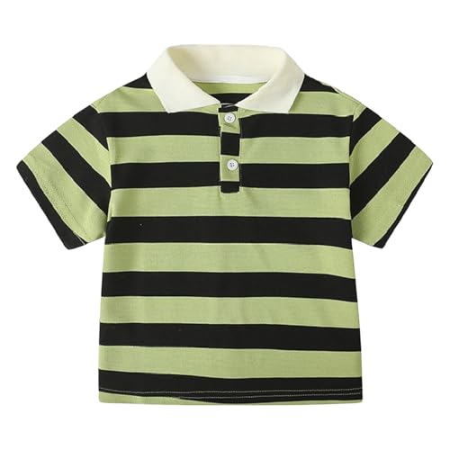 ポロシャツ キッズ 半袖 ストライプ 襟付き poloシャツ 男の子 子供服 ボーイズ ガールズ トップス ボタン 折り襟 スクール ボーダー柄 カットソー ベビー服 男児 幼児 子ども 夏服 カジュアル アウトドア スポーツ(グリーン/140) 1
