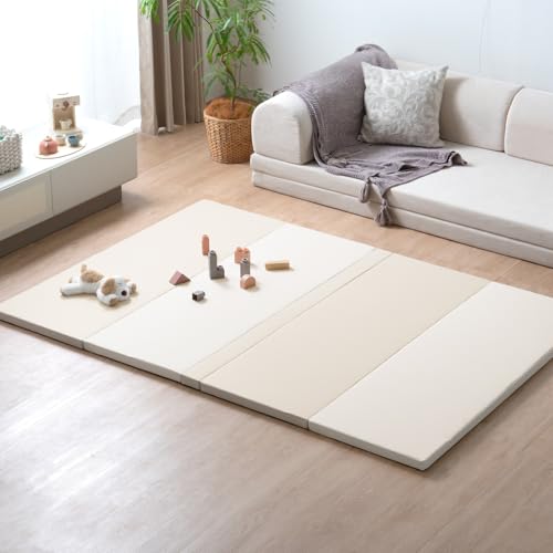 タンスのゲン プレイマット 4つ折り 折りたたみ 155×155 厚み 4㎝ 防水 防音 軽量 ベビーマット 折りたたみマット シームレス 折り畳み式 ケース付き 31800137(123291) 1