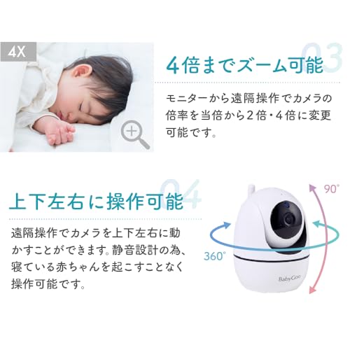 BabyGoo ベビーモニター 見守りカメラ wifi不要 5インチ大画面 ハイビジョン モニター付き 出産祝い ギフト プレゼント 赤ちゃんの特徴・詳細 画像
