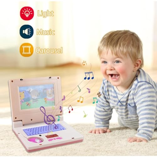 キッズコンピュータ | 本物のマウスとキーボードを備えた幼児用コンピューター - 細かい運動技能訓練、音楽啓発のための多機能赤ちゃん学習玩具 (ピンク)の詳細・まとめ 画像