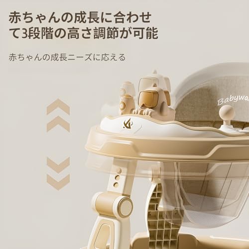 [Luvian] 歩行器 赤ちゃん ベビーウォーカー 折りたたみ つかまり立ち 歩行練習 赤ちゃん 1歳 高さ調節3段階 横転防止 固定可能 食事用プレート付き 手押し車 つたい歩き・出産祝い ギフトに最適の特徴・詳細 画像