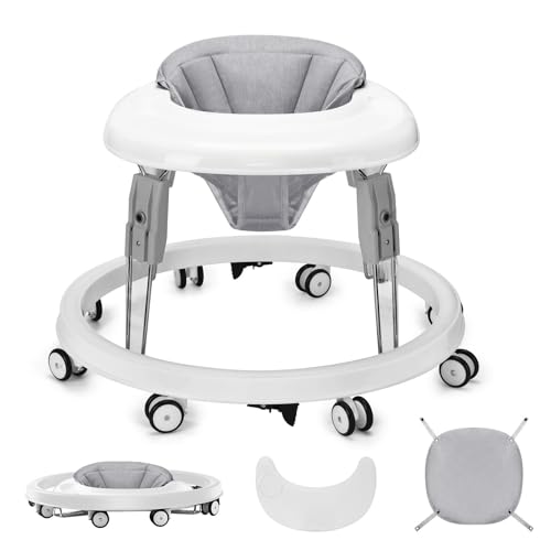 Uuoeebb ベビーウォーカー 折りたたみ 歩行器赤ちゃん 高さ調整可能 横転防止 固定可能 食事用プレート付き 手押し車 ベビー用品 出産祝い おしゃれ ベビー用品 (ダークグレー) 1