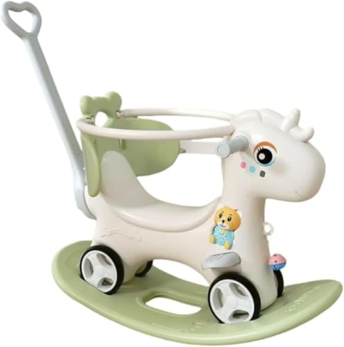 Amecke 木馬 ロッキングアニマル 3in1 多機能おもちゃ ベビースクーター 知育玩具 子供用 折りたたみ コンパクト 誕生日プレゼント 出産祝い ギフト 男の子 女の子 1歳 2歳 3歳 ベビー用品 乗り物 おもちゃ 安全設計 赤ちゃん木馬 (アームレスト付き,グリーン) 1
