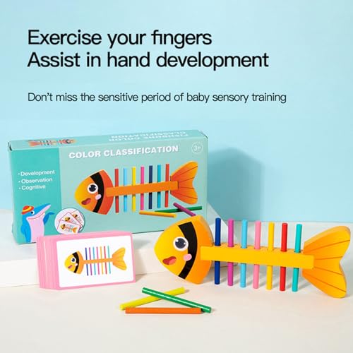 微細運動トレーニング木製フィッシュボーンおもちゃ、色認識アクティビティ付き、就学前の学習と遊び用微細運動発達木製の特徴・詳細 画像