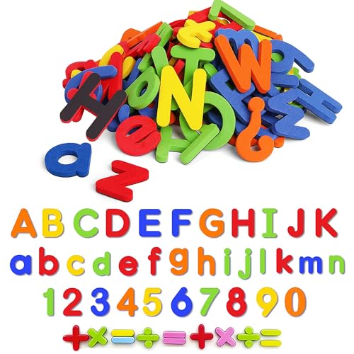 78個 磁石付きアルファベット数字 マグネット、冷蔵庫用マグネット、幼児教育用カラフルなおもちゃ、大文字、小文字、算数記号,モンテッソーリ学習, 言葉・文字遊びの外観・全体像 画像