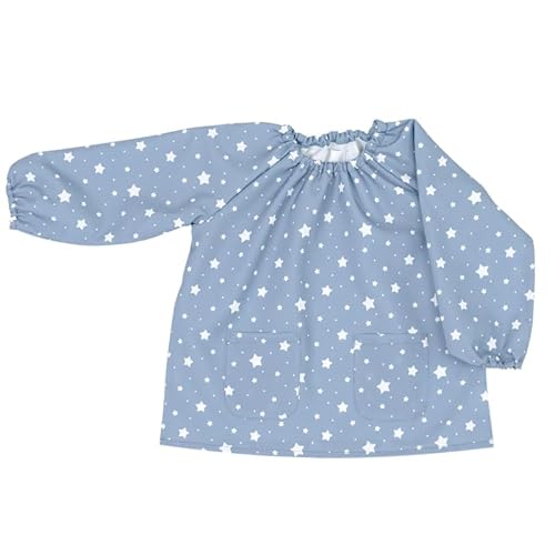 [美竹] 【3000000-2 グレイッシュブルー（星 ※プリント）120cm】スモック 120 110 100 90 女の子 男の子 長袖 ノーアイロン 保育園 幼稚園 入園 無地 ギンガム チェック 格子 ドット 水玉 スター 星 ピンク ブルー イエロー グリーン パープル 1