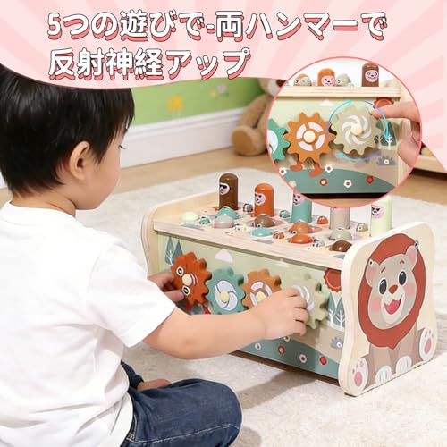 julanpo 知育玩具 3歳 4歳 5歳 6歳 木のおもちゃ 5in1 もぐらたたき 魚釣り 虫つかみ 木琴 モンテッソーリ 指先の知育 ハンマートイ 音の出るおもちゃ 誕生日プレゼント 24.8×12.3×12.5cmの特徴・詳細 画像