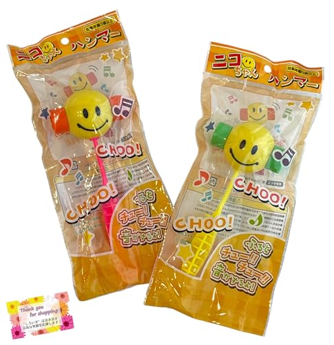 【振るとチューチューかわいく鳴ります】 ニコちゃんハンマー 音が鳴る楽しいおもちゃです 子供の遊びに 軽量な安全設計 室内遊びのバリエーションに 2色ランダム 本体サイズ約19×7×5cm 1