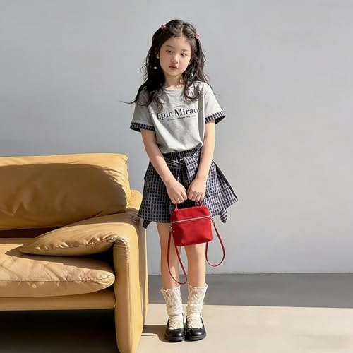 [HONGHXUAN] 子供服 女の子 スカートスーツ セットアップ キッズ ガールズ 上下セット 半袖Ｔシャツ スカート 夏服 ジャージ 半袖スウェット 運動風 韓国 ゆったり お洒落 お出かけ 学生 120-170CM (グレー, 150)の特徴・詳細 画像