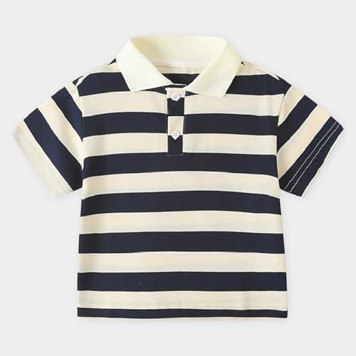 ポロシャツ キッズ 半袖 ストライプ 襟付き poloシャツ 男の子 子供服 ボーイズ ガールズ トップス ボタン 折り襟 スクール ボーダー柄 カットソー ベビー服 男児 幼児 子ども 夏服 カジュアル アウトドア スポーツ(ベージュ/160)の特徴・詳細 画像