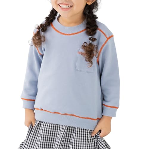 [chil2] キッズ ビッグシルエット トレーナー 無地 裏毛 子供服 ベビー服 男の子 女の子 長袖 配色ステッチ スウェット 胸ポケット 11258581-150SX 1