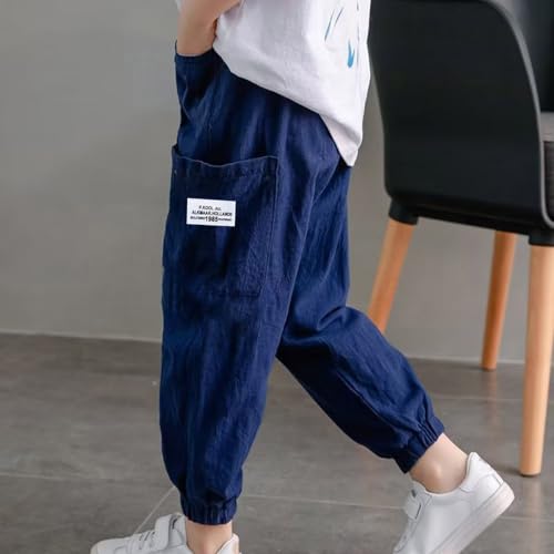 [veolaimy] 子供服 長ズボン キッズ 男の子 女の子 夏 ジョガーパンツ ガールズ 薄手 通気性 快適 イージーパンツ ボーイズ 虫よけ 無地 シンプル ロングパンツ ウエストゴム 裾ゴム カジュアル ボトムス おしゃれ 通園 通学 アウトドア(B-ブルー,140)の特徴・詳細 画像