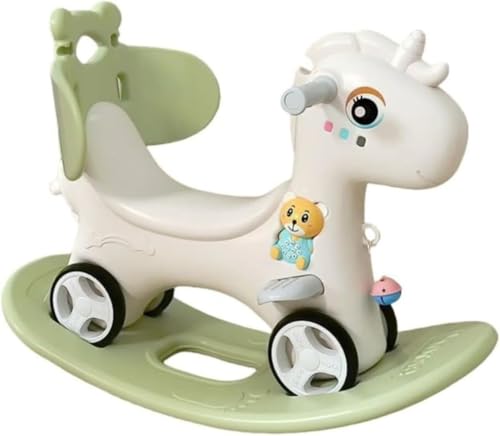 Amecke 木馬 ロッキングアニマル 3in1 多機能おもちゃ ベビースクーター 知育玩具 子供用 折りたたみ コンパクト 誕生日プレゼント 出産祝い ギフト 男の子 女の子 1歳 2歳 3歳 ベビー用品 乗り物 おもちゃ 安全設計 赤ちゃん木馬 (肘掛けなし,グリーン)の外観・全体像 画像