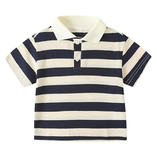 ポロシャツ キッズ 半袖 ストライプ 襟付き poloシャツ 男の子 子供服 ボーイズ ガールズ トップス ボタン 折り襟 スクール ボーダー柄 カットソー ベビー服 男児 幼児 子ども 夏服 カジュアル アウトドア スポーツ(ベージュ/160) 1