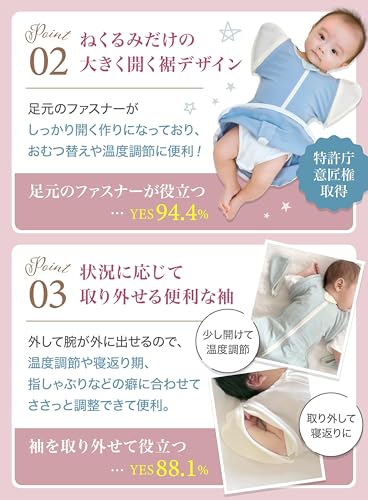 [Neclumi] 新柄♪ ねくるみ スワドル 通年 夏 新生児から使えるスワドル 足元オープンで夜間オムツ替え◎ 腕出しOK 睡眠用おくるみ ねんねスワドル 国際股関節異形成協会認証取得 M字設計で股関節ケア 助産師推薦 (マシュマロ, S)の特徴・詳細 画像
