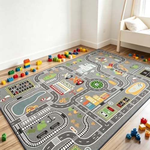 karonpeln プレイマット 道路 キッズプレイマット 子供部屋 ラグ 赤ちゃん 滑り止め 交通 地図 線路 車柄 防音 防カビ 優しい肌触り 早期教育 知育 おもちゃ 子供ゲームパッド 部屋飾り カーペット 面白い ゲームマップ 吸水 防臭 おしゃれ 丸洗い 洗濯機 (80×120cm-Aタイプ)の特徴・詳細 画像