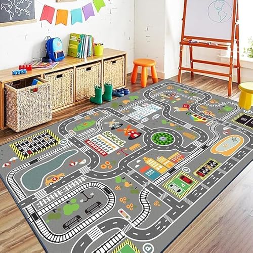 karonpeln プレイマット 道路 キッズプレイマット 子供部屋 ラグ 赤ちゃん 滑り止め 交通 地図 線路 車柄 防音 防カビ 優しい肌触り 早期教育 知育 おもちゃ 子供ゲームパッド 部屋飾り カーペット 面白い ゲームマップ 吸水 防臭 おしゃれ 丸洗い 洗濯機 (80×120cm-Aタイプ)の外観・全体像 画像