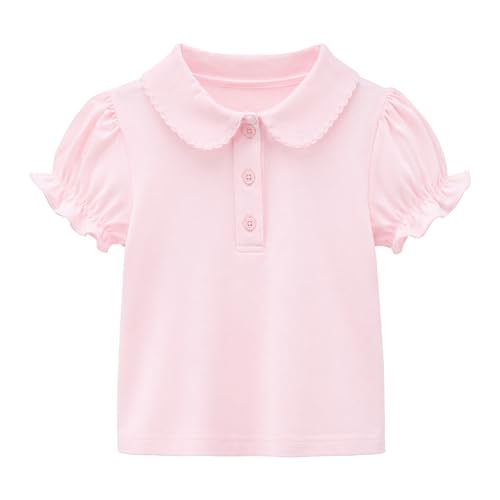 [HAPLUE] キッズ 半袖 花飾り衿（レース衿）＆クラシックポロ ピンク 90-170cm レギュラー クラシック ボタンダウンネック・ノッチネック・スカラップネック・クルーネック 150 キッズ 綿95％ 2712TDPO-P150 1