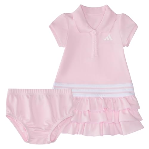 adidas 女児用半袖フリルポロドレス2点セット, クリアピンク。, 12 Months 1