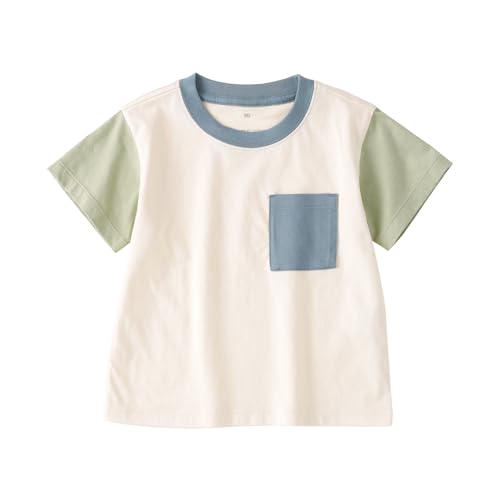 無印良品 あたまするっと カラーブロッククルーネック半袖Tシャツ ユニセックスベビー CC296A6S 生成 90の外観・全体像 画像